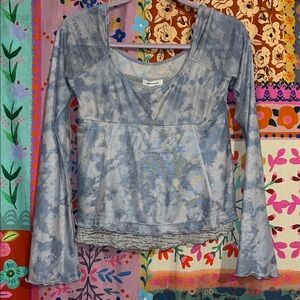 STITCH & PINE Mesh Blue Tie-Dye Long Sleeve Top Size Juniors Small